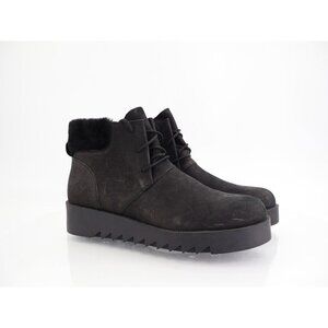 Eileen Fisher Kenille Genuine Shearling Trim Wedge Bootie Sz 11 Black Platform